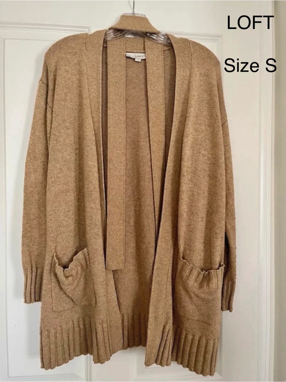 LOFT Women's Open-Front Camel Cardigan Sweater - Size S
